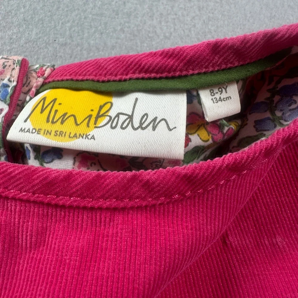 Mini Boden Girls Pink Corduroy Dress 8-9Y Floral Lined Pockets Cottagecore